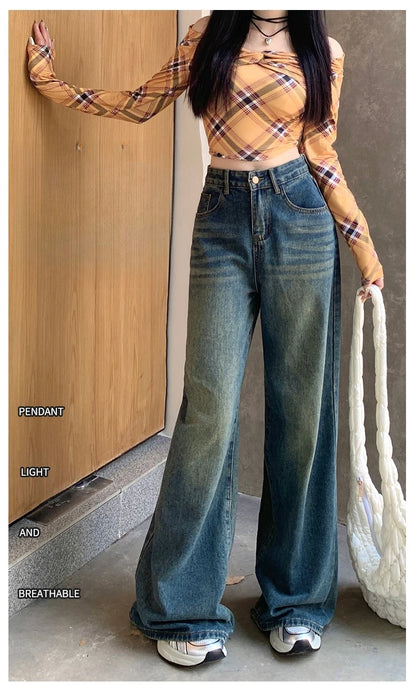 Women's Jeans Denim Pants 2025 Euramerican High Waist Girl Style Jean Trousers Colorful Straight Leg Wide Leg Pants