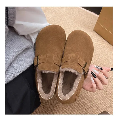Plush all inclusive retro Boken shoes for women in winter 2025, one foot cotton shoes, hairy shoes, thick and warm snow boots