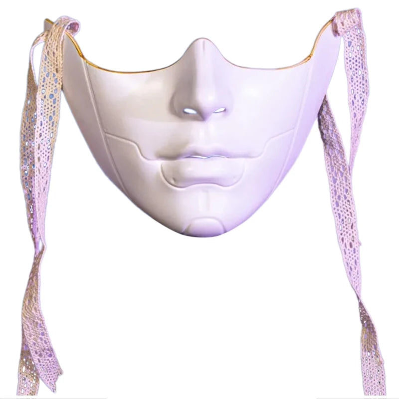 EtherealBe masquerade half face mask in elegant white with decorative ribbons for stylish parties