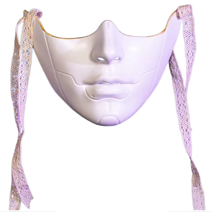 EtherealBe masquerade half face mask in elegant white with decorative ribbons for stylish parties