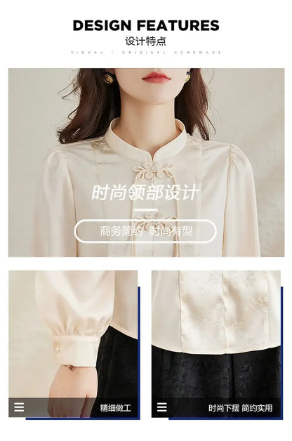 Early Spring Tops for Women Shirts for Spring Wear 2025 New French Temperament New Chinese Puff Sleeve Cardigan