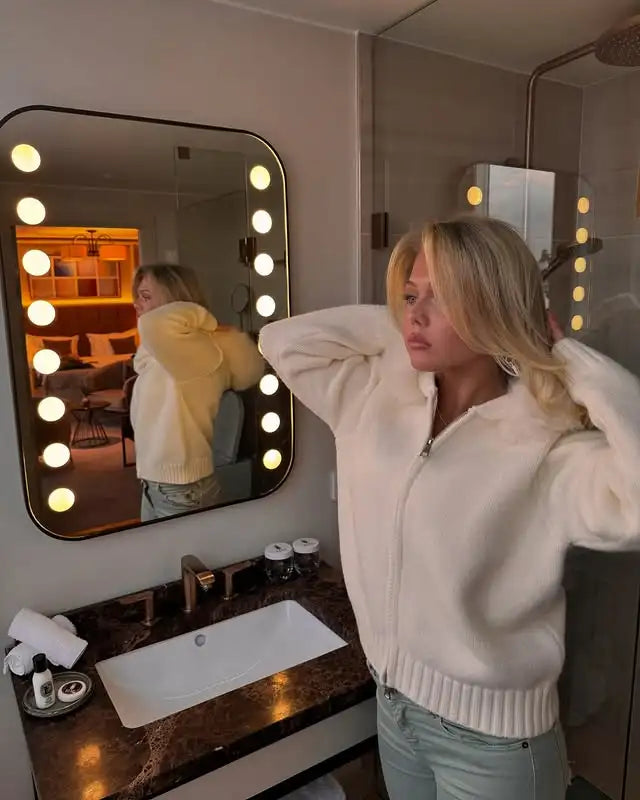 OFTBUY Real Fox Fur Kintwear Women 2025 New Spring Autumn Hooded Sweater Female Loose Zipper Kintted Jacket Oversized Cardigan