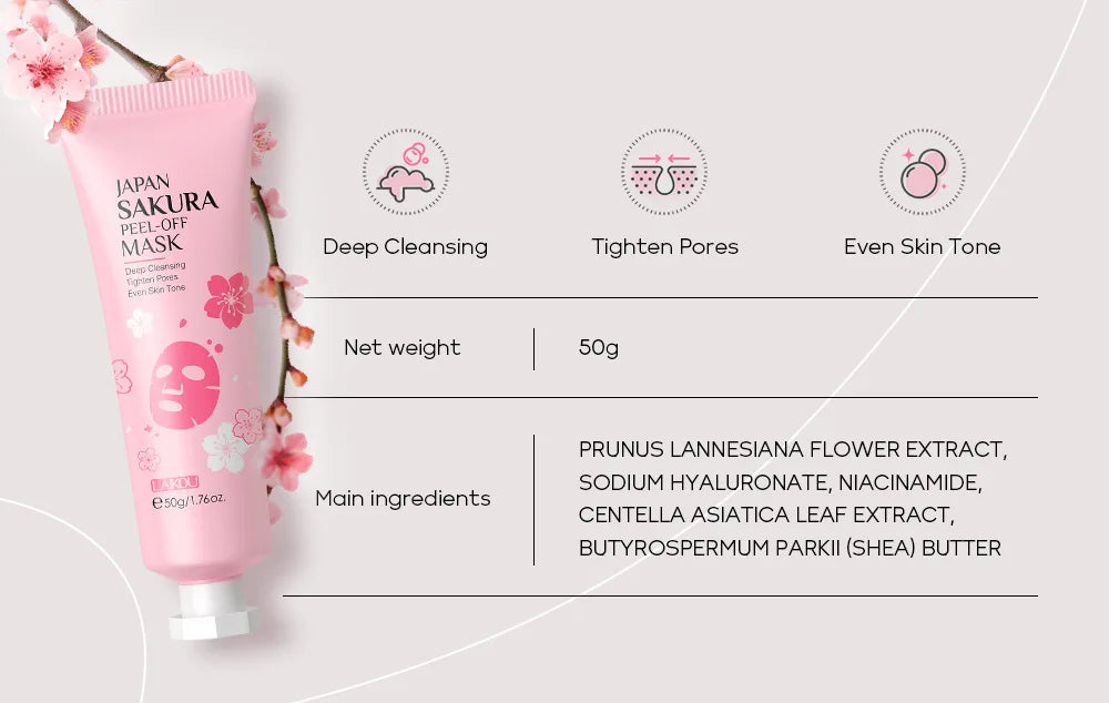Sakura Peeling Face Mask Deep Cleansing 24k Gold Blackhead Removed Tear Off Mask Repairing & Smoothing Facial Skin Care 50g