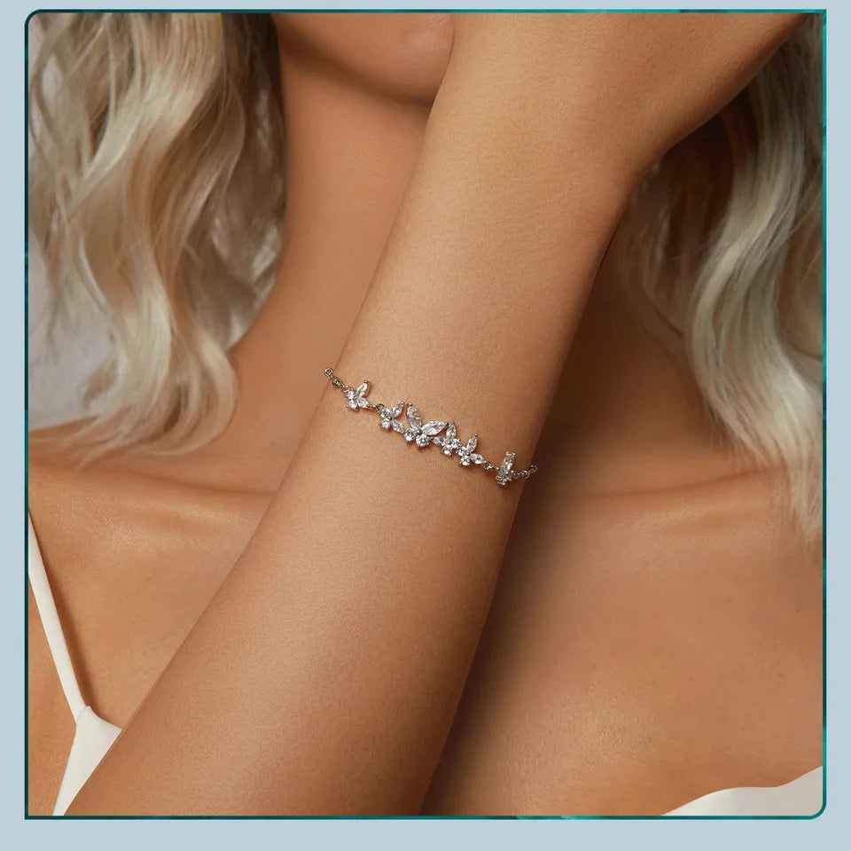 Bamoer 925 Sterling Silver Exquisite Dancing Butterfly Bracelet Pave Setting CZ Shiny Chain Link for Women Wedding Fine Jewelry