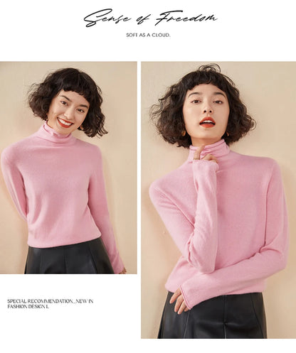 New Women's Cashmere Sweater 100% Pure Cashmere Knitted High Collar Hoodie Hot Selling Soft Solid Color Women's Top