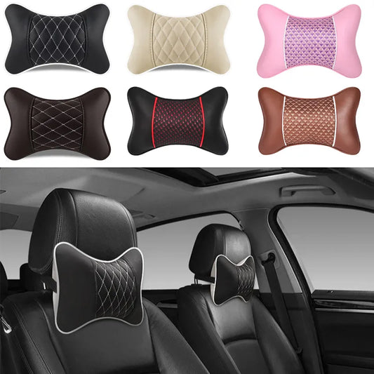 Car Neck Pillows Both Side Pu Leather 1pcs Pack Headrest For Head Pain Relief Filled Fiber Universal Car Headrest Pillow