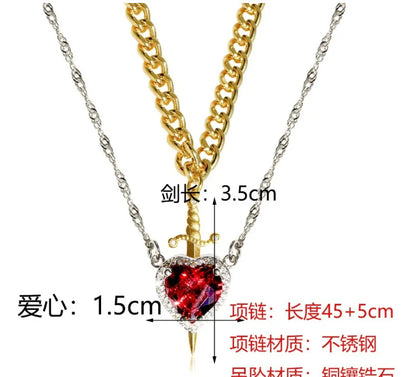 Stainless steel Heart and Sword Couple Necklace Collarbone Chain Sword Necklace Accessories for Women Couple Gift Jewelry ﻿ ﻿