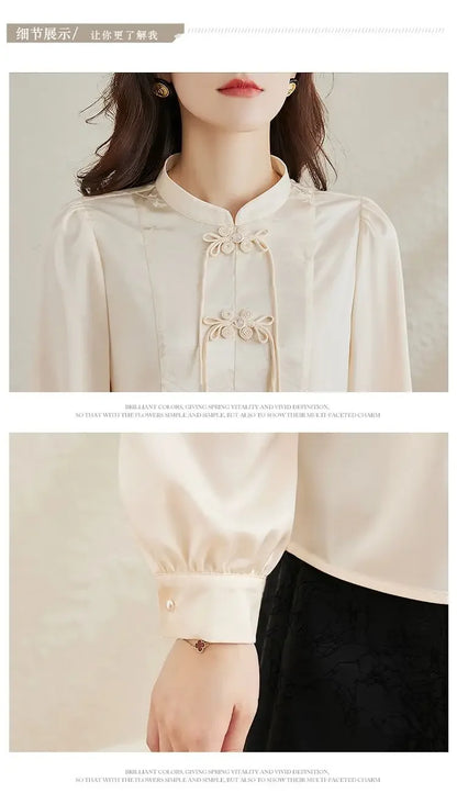 Early Spring Tops for Women Shirts for Spring Wear 2025 New French Temperament New Chinese Puff Sleeve Cardigan