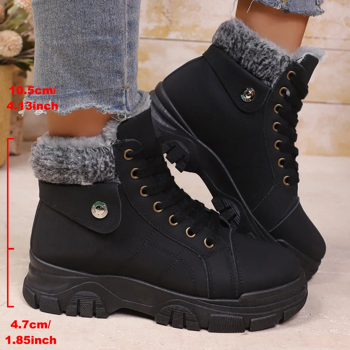 Winter Women's Boots Fashion High Top Warm Cotton Boots 2026 Winter New Women's Snow Boots Leather Casual Ankle Boot Botas Mujer