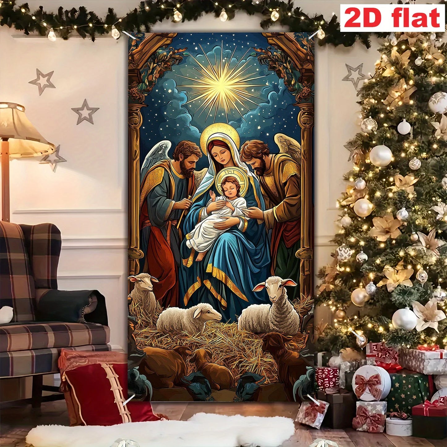 1pc religious Christmas scenes, including Maria, Joseph, young people, shepherds - indoor/outdoor decoration
