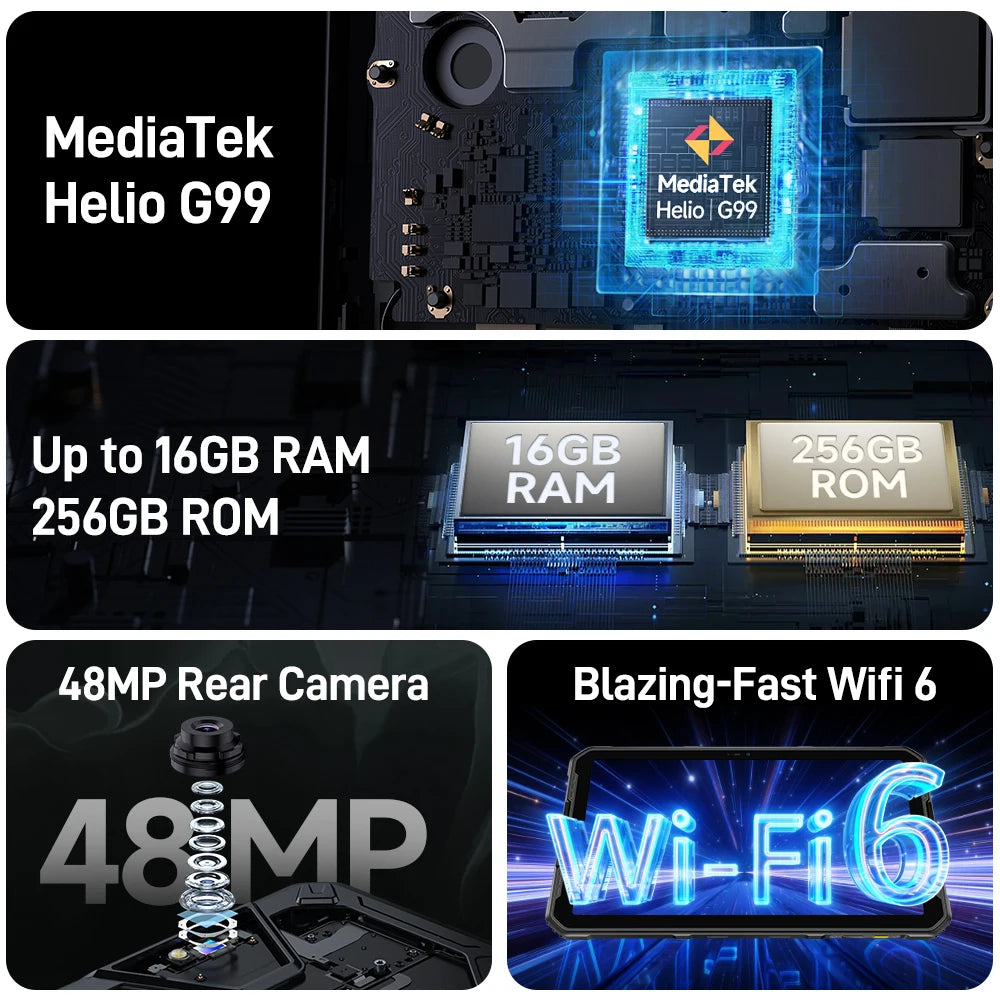 Ulefone Armor Pad 2 Rugged Tablet, 11" 2K, 18600 mAh ,IP68/IP69K Android 13 NFC GPS 4G Tablet Up to16GB +256GB LED Camping light