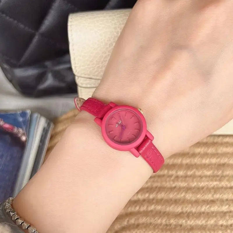 New popular women's watches candy colored  Genuine Leather  belts Girl cute lady watches student watches small round