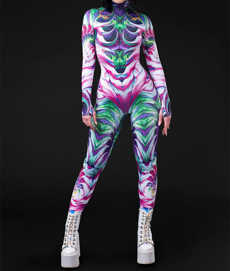 Cosplay Costume Female Woman Sexy Suit Color Element Blue Muscle Halloween Bodysuit Adults High-waisted Sports Jumpsuit