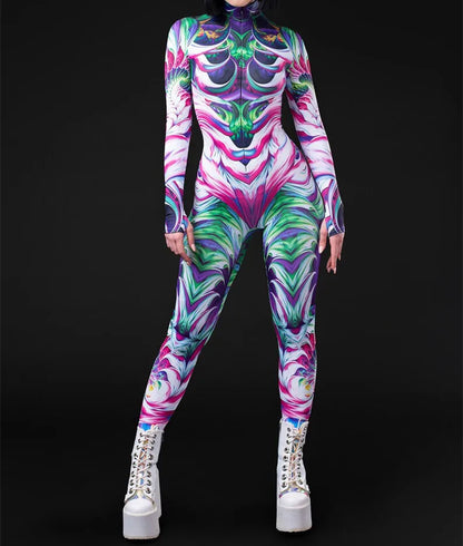 Cosplay Costume Female Woman Sexy Suit Color Element Blue Muscle Halloween Bodysuit Adults High-waisted Sports Jumpsuit