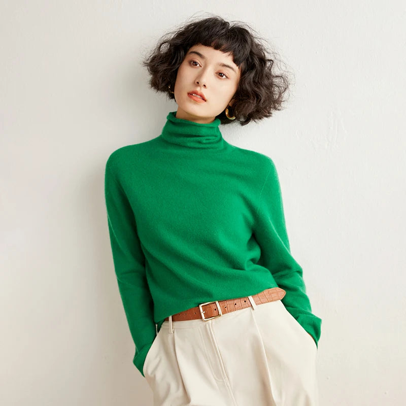 New Women's Cashmere Sweater 100% Pure Cashmere Knitted High Collar Hoodie Hot Selling Soft Solid Color Women's Top