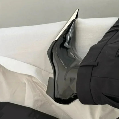 Luxury Designer Pointed Toe Chelsea Boots Women 2025 Fall Chunky Heel Metal Toe Decoration High Heels Side Zip Black Ankle Boots