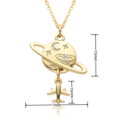 Y2K Gold Color Saturn Charms Micro-inlaid CZ Necklace for Women Planet Choker Chain Pendant DIY Jewelry Christmas Gift Wholesale