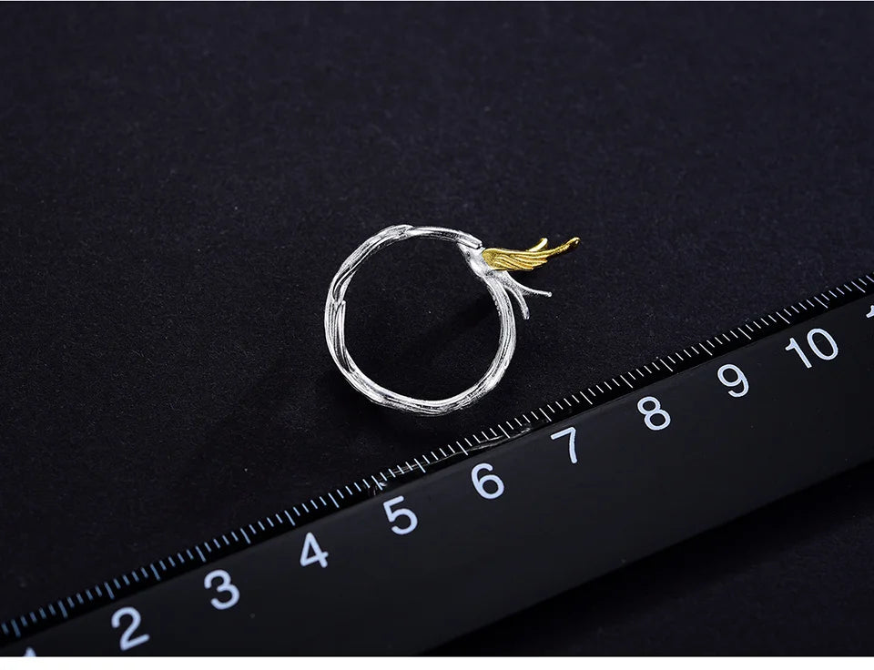 Lotus Fun 18K Gold Swallow Willow Branch Unusual Asymmetrical Rings for Women Real 925 Sterling Silver Original Fine Jewelry