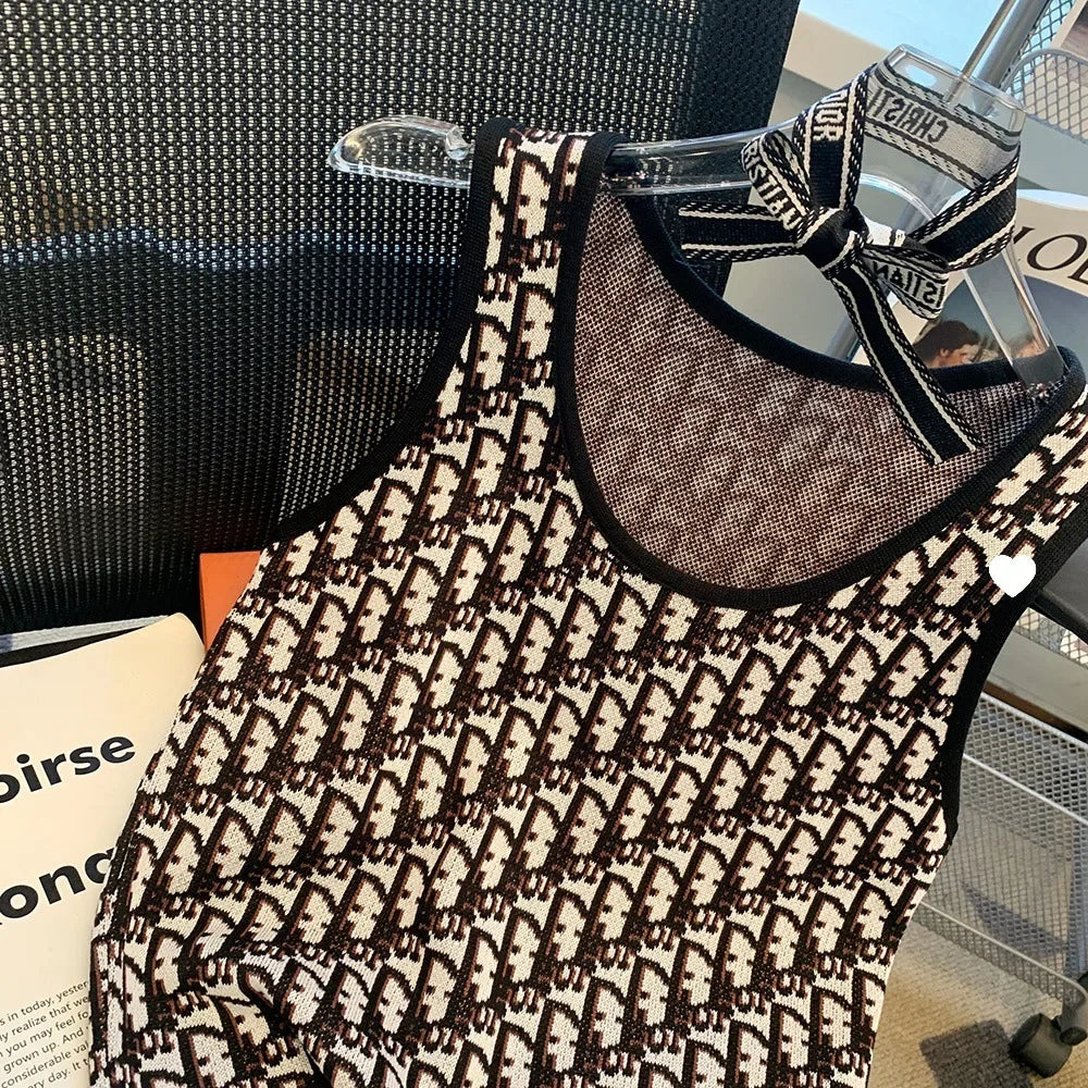 Summer New Bow Outer Wear Spandex Tank Top Strapless Top For Women Fashion Sensibility Niche Knittank Vest