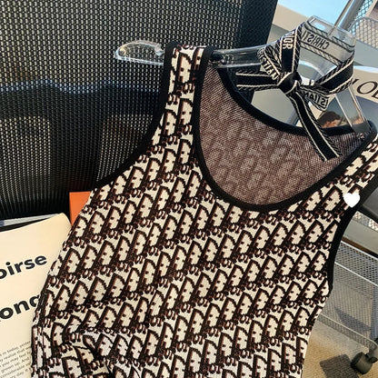 Summer New Bow Outer Wear Spandex Tank Top Strapless Top For Women Fashion Sensibility Niche Knittank Vest
