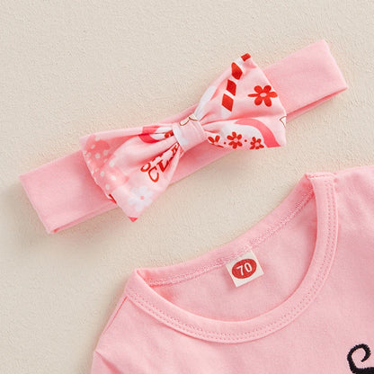 0-18 Months Baby Girls Christmas Outfits Long Sleeve Romper with Suspender Pants Headband Set Newborn Fall Clothes