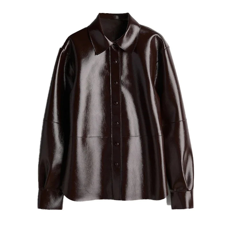 Vintage Women Leather Sets Lapel Single Breasted Jacket Slim Fit Mini Skirt Retro Fashin Female Suit 2024 Lady Jacket Skirt Sets