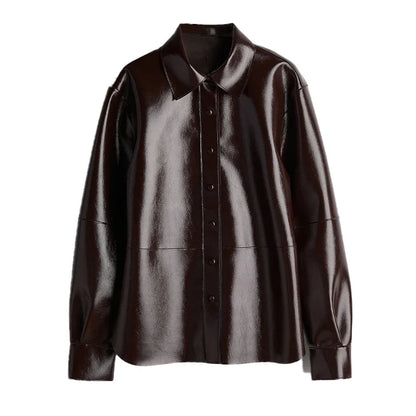 Vintage Women Leather Sets Lapel Single Breasted Jacket Slim Fit Mini Skirt Retro Fashin Female Suit 2024 Lady Jacket Skirt Sets