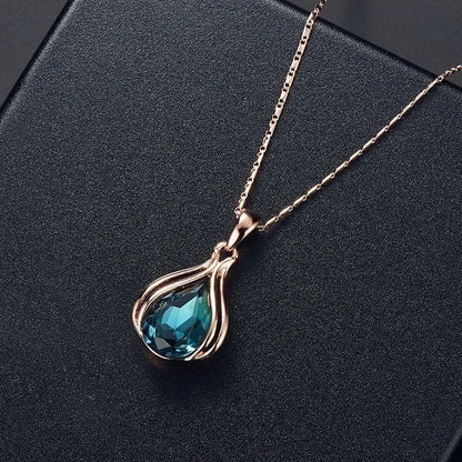 Fashion Women's Blue Green Drop Necklace Earring Set Ornament Versatile Simple Jewelry Wholesale Wholesale