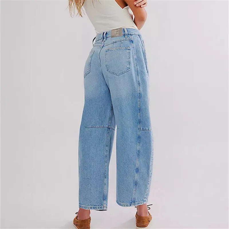 Barrel Jeans Women Casual Baggy Wide Leg Horseshoe Denim Pants Y2k Boyfriend Vintage Tapered Jeans Mid Rise Cropped Barrel Pant