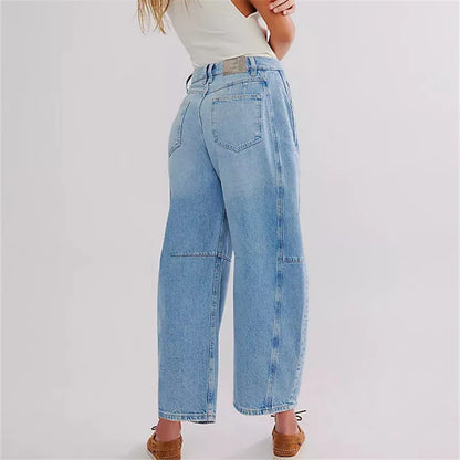 Barrel Jeans Women Casual Baggy Wide Leg Horseshoe Denim Pants Y2k Boyfriend Vintage Tapered Jeans Mid Rise Cropped Barrel Pant