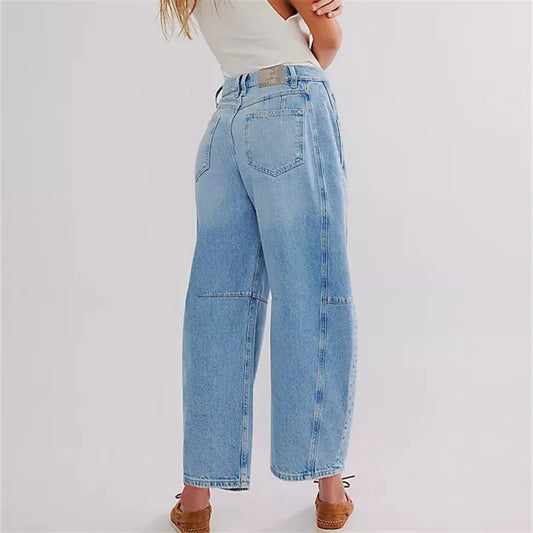 Barrel Jeans Women Casual Baggy Wide Leg Horseshoe Denim Pants Y2k Boyfriend Vintage Tapered Jeans Mid Rise Cropped Barrel Pant