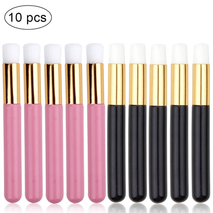 10-piece makeup brush set for eyelash care with soft bristles and elegant handles in pink and black