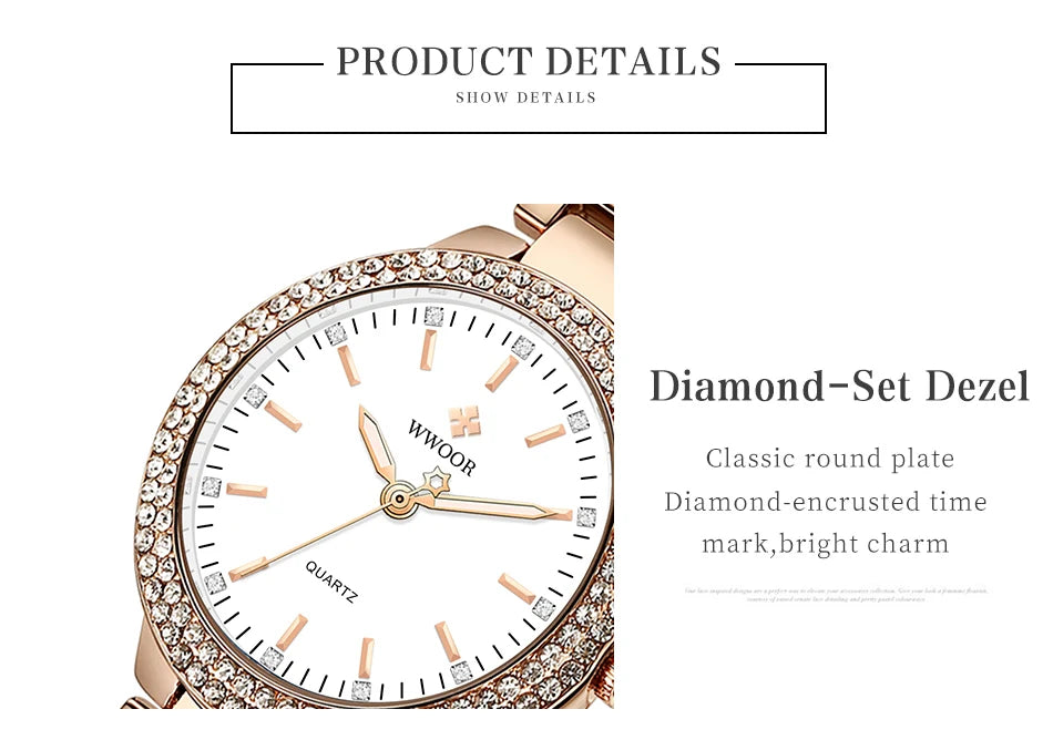 WWOOR New Women's Watches Fashion Crystal Diamond Ladies Quartz Wristwatch For Woman Relogio Feminino Female Montre Reloj Mujer