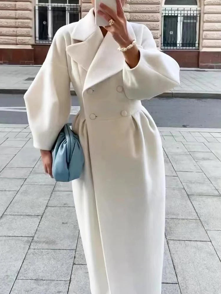 Winter Coat for Women Elegant Lantern Sleeve Lapel Collar Trench Coats Vintage Chic Long Jackets Overcoat 2023 Luxury Outwear