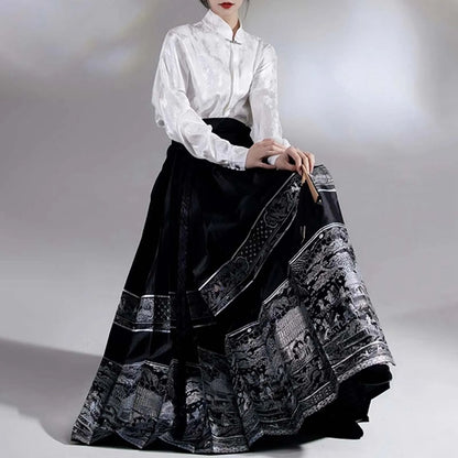 Women'S New Chinese Style Chinese Style Song Dynasty Hanfu Horse Face Skirt Satin High Waisted Slim Pleated Skirt Half Skirt 스커트