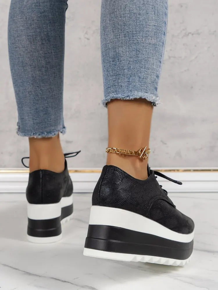 Women's Platform Wedge Heeled Shoes Casual Lace Up Outdoor Shoe Comfortable High Heel Sneakers Low Top Sneaker Thick Sole