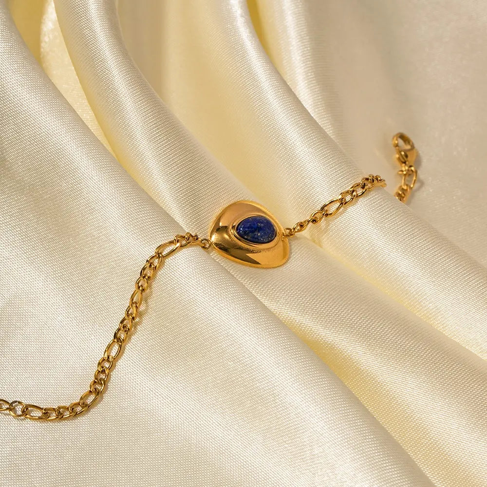 Waterproof Lapis Lazuli Triangle Oval Pendant Bracelet Stainless Steel 18K Gold Plated Ladies Jewelry Gift 2023 NEW