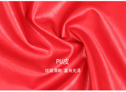 Nerazzurri Spring Short Red Faux Leather Vest Women Belt Runway Fashion Elegant Luxury Designer Clothes Sleeveless Jacket 2022