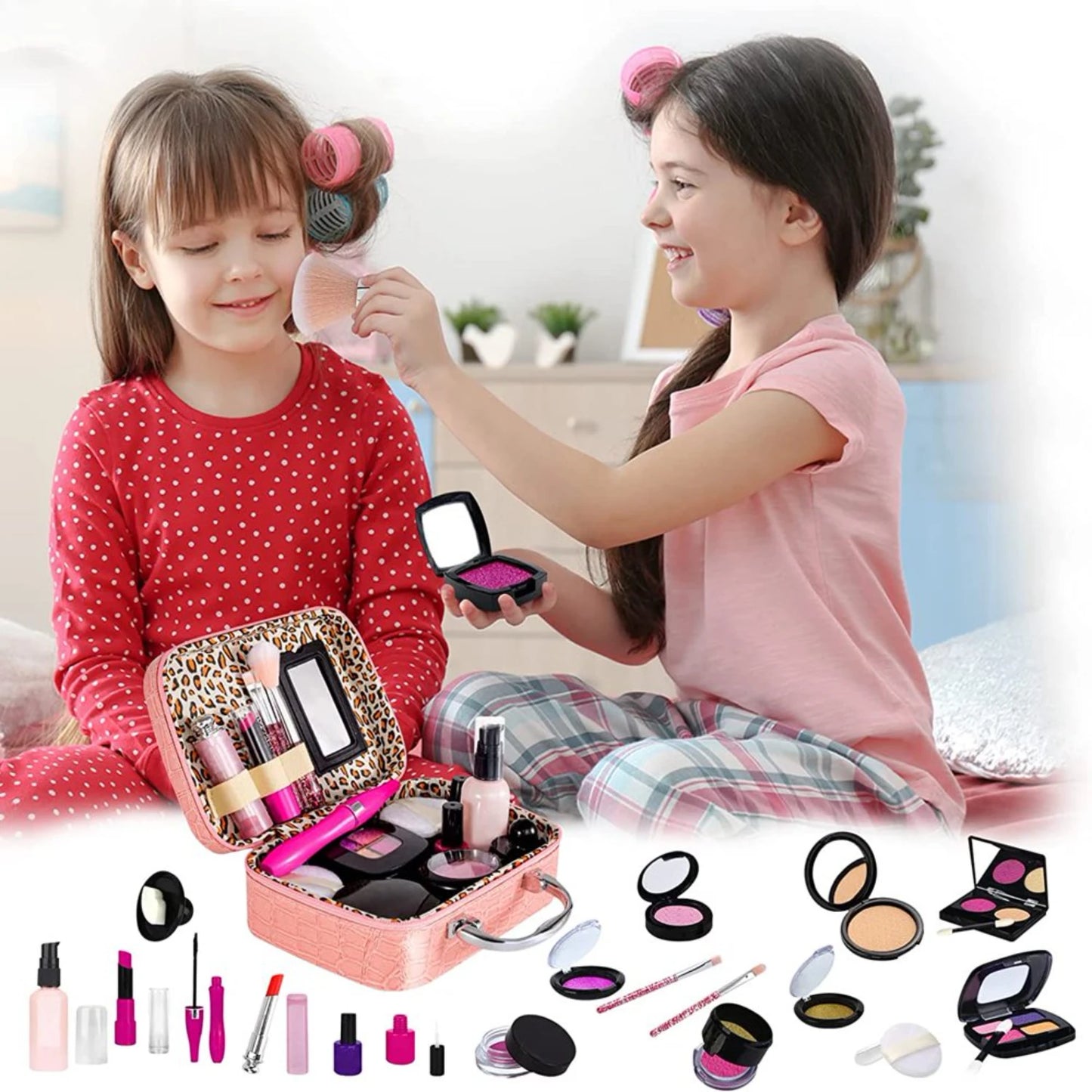 Kids Pretend Makeup Kit with Cosmetic Bag for Girls 4-10 Year Old - Including  Brushes, Eye Shadows, Lipstick, Mascare, Gittler