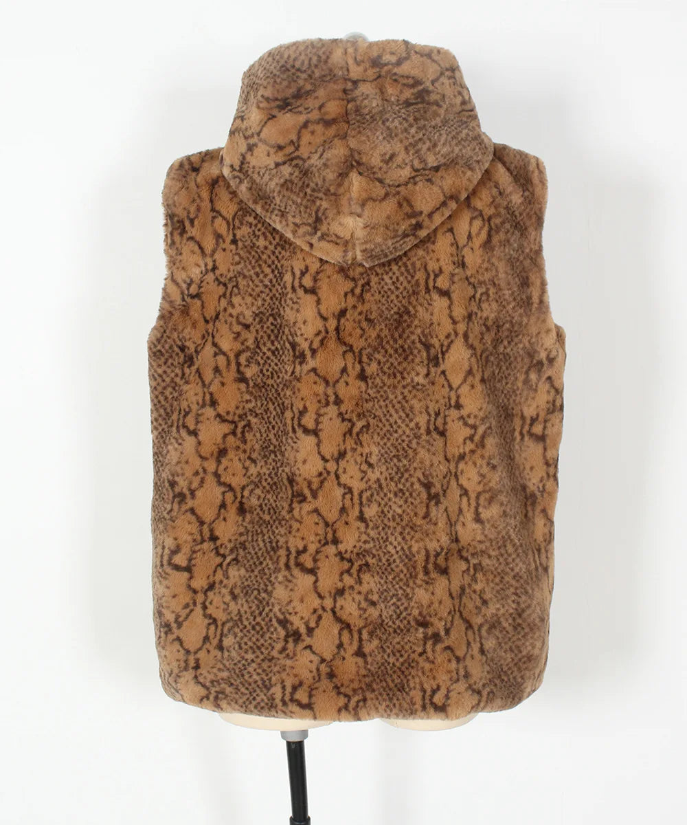 VigoCasey 2025 Autumn Winter Hooded Thick Vest Coat Woman Sleeveless Plush Warm Waistcoat Lady Print Warm Fluffy Vest Jacket