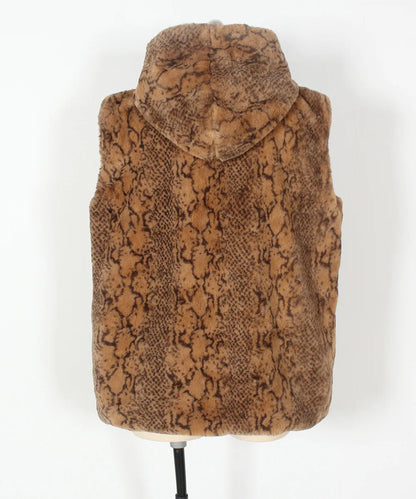 VigoCasey 2025 Autumn Winter Hooded Thick Vest Coat Woman Sleeveless Plush Warm Waistcoat Lady Print Warm Fluffy Vest Jacket