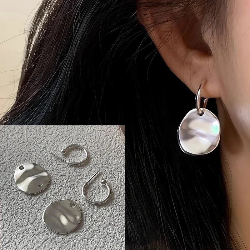 Original 925 Sterling Silver Hoop Earrings For Women Love Heart Round Vintage Earring Jewelry Party Christmas Gift