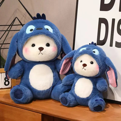 26cm/40cm Cute Bear Turn Into Disney Stitch Plush Toys Lovely Soft Stuffed Cartoon Animals Dolls For Birthday Christmas Gift