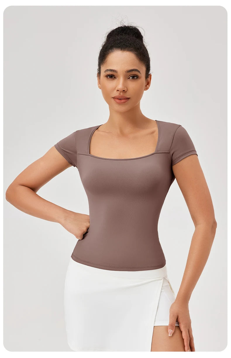 Yoga Tops Women Gym Training Sport Tops Quick-Dry Yoga Shirts Short-sleeved Outdoor Running Fitness Casual Sports T-shirt