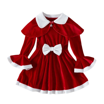 Kids Cosplay Christmas Dresses For Girls 2pcs Sets Christmas Cloak Red Velvet Dress New Year Children Costume Baby Party Dresses