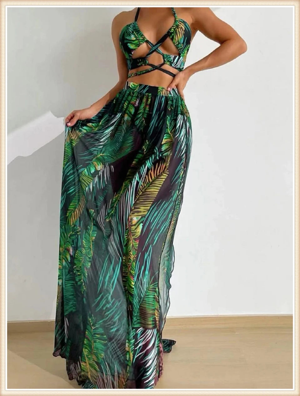 3 Pieces Tie Dye Cross Bikini 2025 Women Sexy Halter Swimsuit & Cover Up Pants Swimwear Bathers Bathing Swimming Suit Beachwear