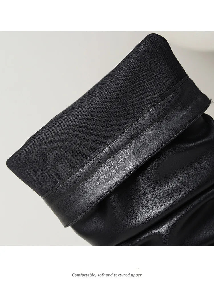 2025 Winter Knee Boots With Heels Woman 10CM Stiletto Fashion Slip on Pointy Autumn Shoes Women Soft Leather Pleated Long Boots