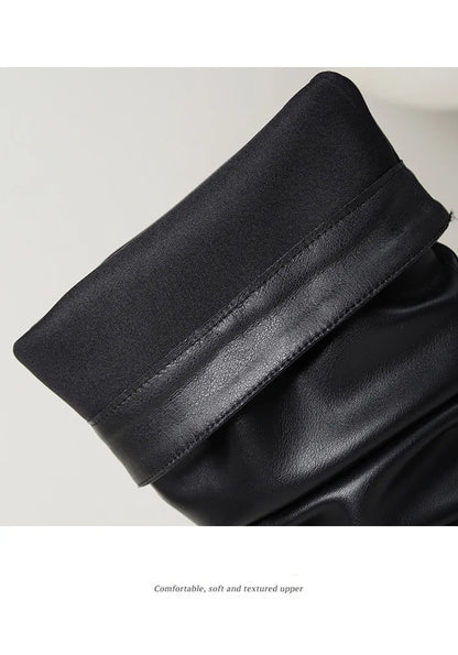 2025 Winter Knee Boots With Heels Woman 10CM Stiletto Fashion Slip on Pointy Autumn Shoes Women Soft Leather Pleated Long Boots