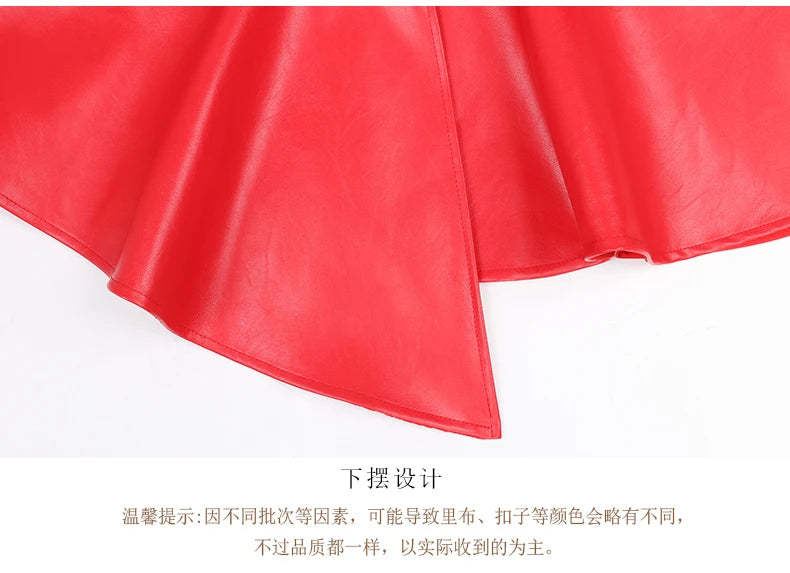 Nerazzurri Spring Short Red Faux Leather Vest Women Belt Runway Fashion Elegant Luxury Designer Clothes Sleeveless Jacket 2022