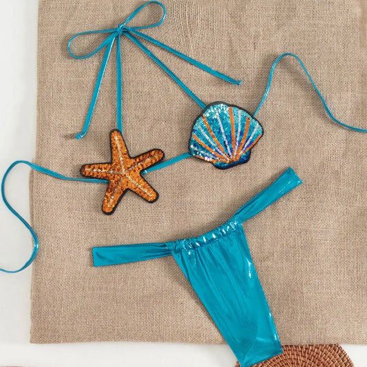 Shell Star Bikini Set Women Sexy Mermaid Cosplay Beach Party Swimsuit Sexy Bathing Suit Blue Summer 2 Piece Set Top Bottoms 2025